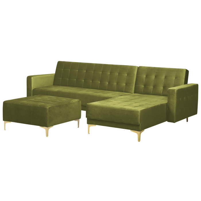 Beliani-ABERDEEN-Hoekslaapbank ottomaan-Olijfgroen-Links-Fluweel