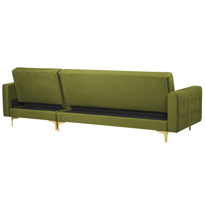 Beliani-ABERDEEN-Hoekslaapbank ottomaan-Olijfgroen-Links-Fluweel