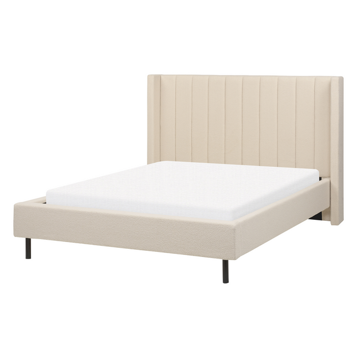 Beliani-VILETTE -Tweepersoonsbed-Lichtbeige-140 x 200 cm-Bouclé