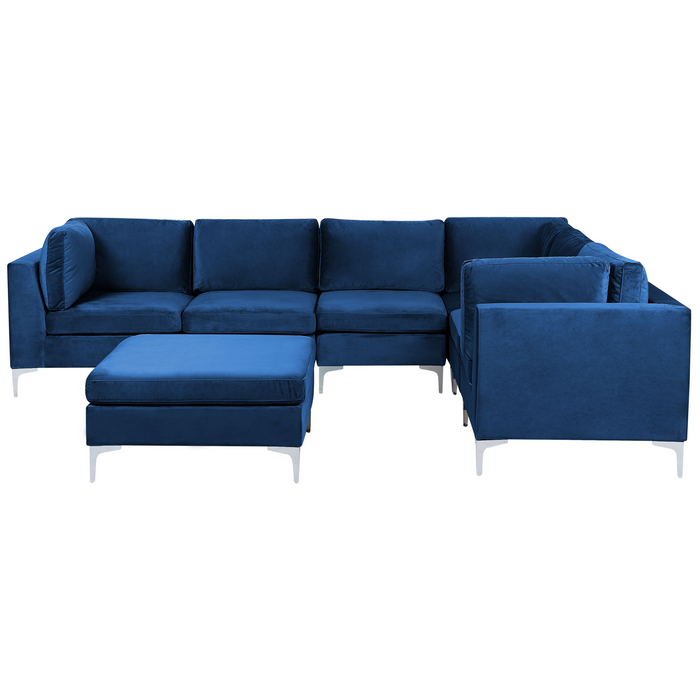 Beliani-EVJA-Hoekbank met ottomaan-Marineblauw-Linkerzijde-Fluweel