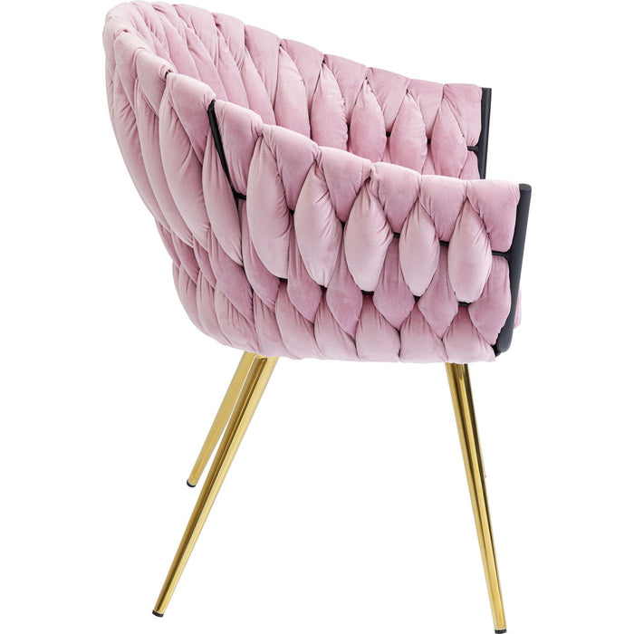Kare Design Knot Stoel met armleuningen fluweel roze