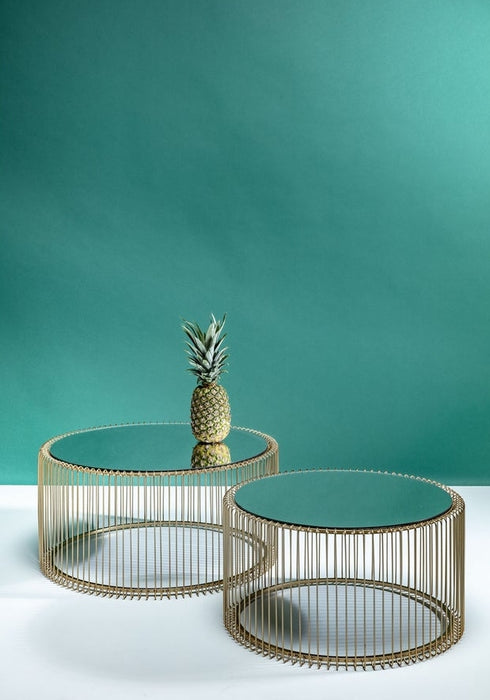 Kare Design Wire Salontafel - Set Van 2 - Messing Met Glas