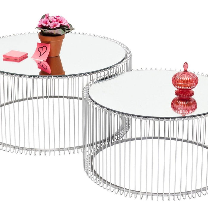 Kare Design Wire Salontafel - Set Van 2 - Zilver Met Glas