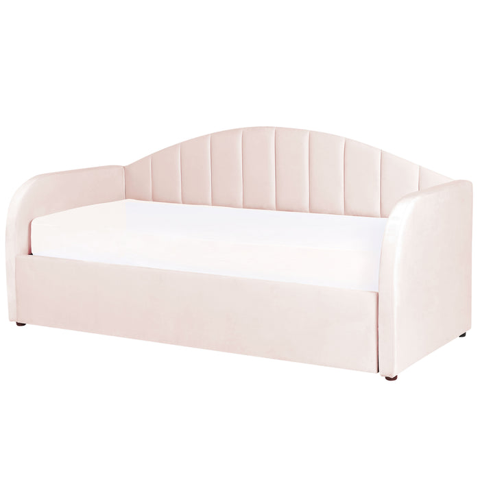 Beliani-EYBURIE-Onderschuifbed-Pastelroze-90 x 200 cm-Fluweel