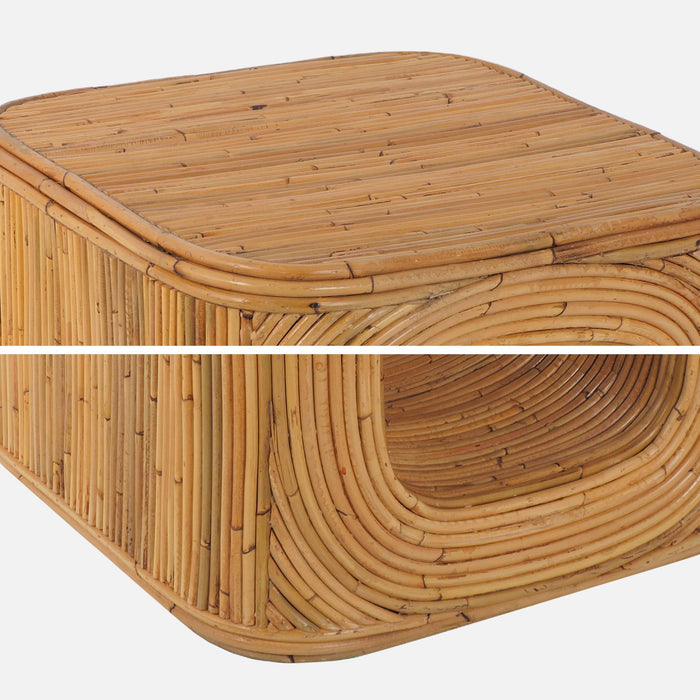 sweeek - Bijzettafel, nachtkastje met vak, in natuurlijk rotan