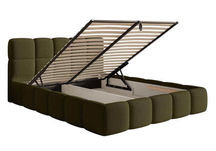 NADUVI Collection Chloe Bedframe 140 x 200 cm - met Opbergvak - Bouclé - Olijfgroen