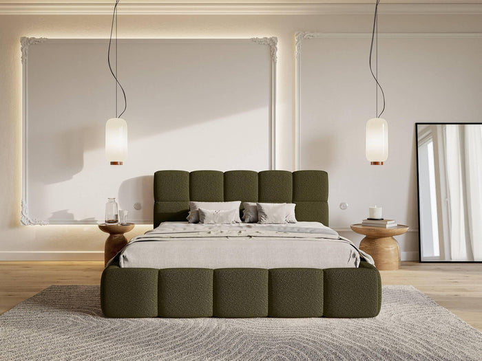 NADUVI Collection Chloe Bedframe 140 x 200 cm - met Opbergvak - Bouclé - Olijfgroen