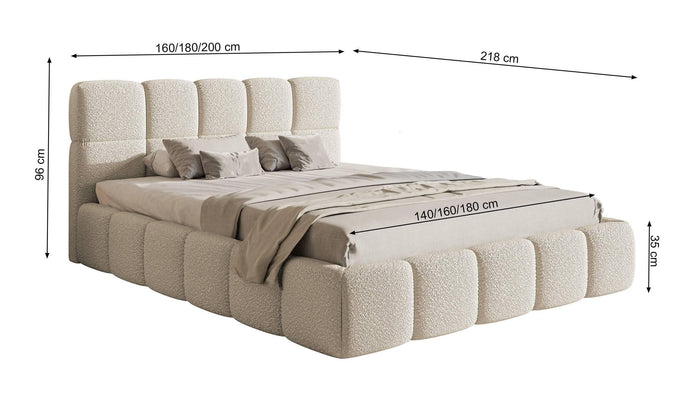 NADUVI Collection Chloe Bedframe 140 x 200 cm - met Opbergvak - Bouclé - Olijfgroen