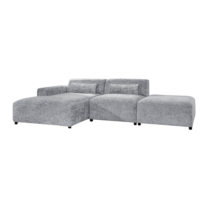 by fonQ Velura Hoekbank Links met Hocker - Chenille - Grijs