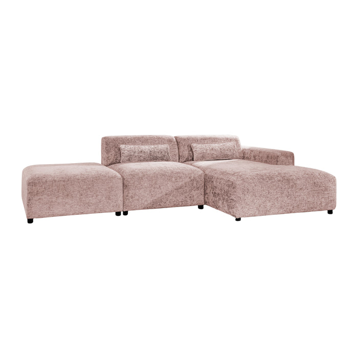 by fonQ Velura Hoekbank Rechts met Hocker - Chenille - Oudroze