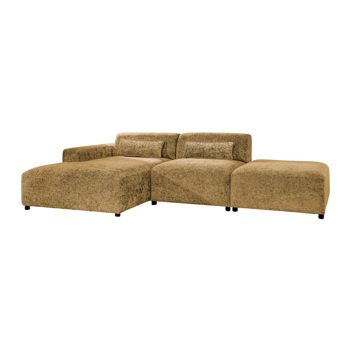 by fonQ Velura Hoekbank Links met Hocker - Chenille - Oker