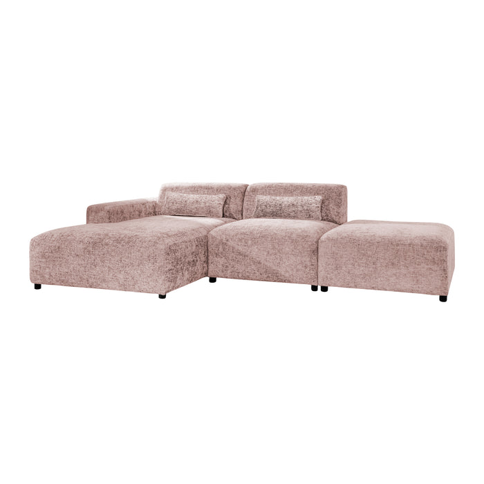 by fonQ Velura Hoekbank Links met Hocker - Chenille - Oudroze