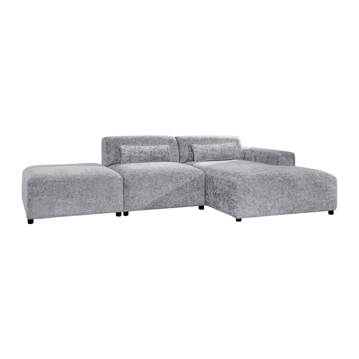 by fonQ Velura Hoekbank Rechts met Hocker - Chenille - Grijs