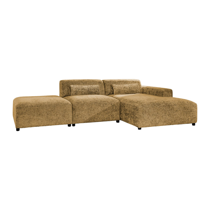 by fonQ Velura Hoekbank Rechts met Hocker - Chenille - Oker