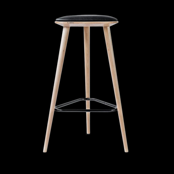 Fameg Finn houten barkruk whitewash met zitkussen - 63 cm