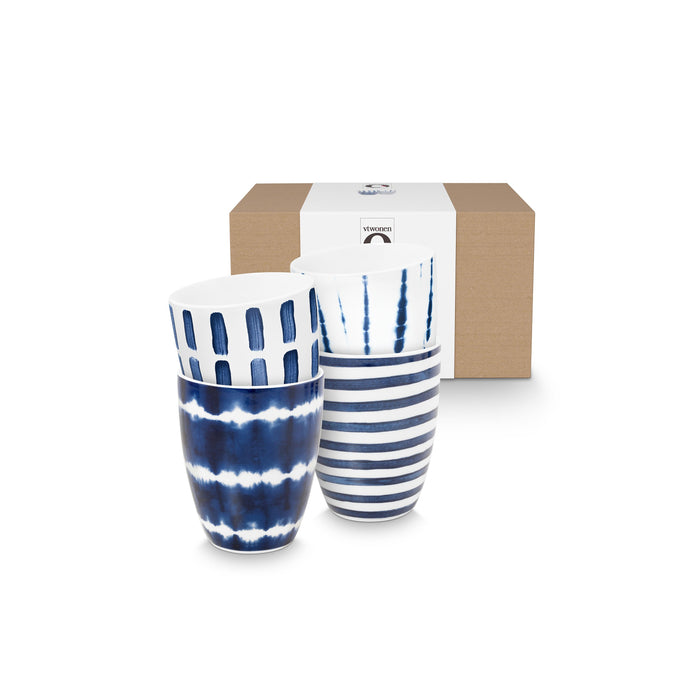 vtwonen - Mokken - Blauw, Wit - Porselein - 400ml - Set van 4