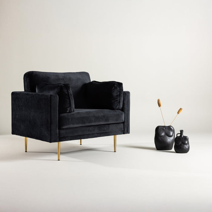 Fjôrd - Fauteuil Zwart|Goud - Velvet - Boom
