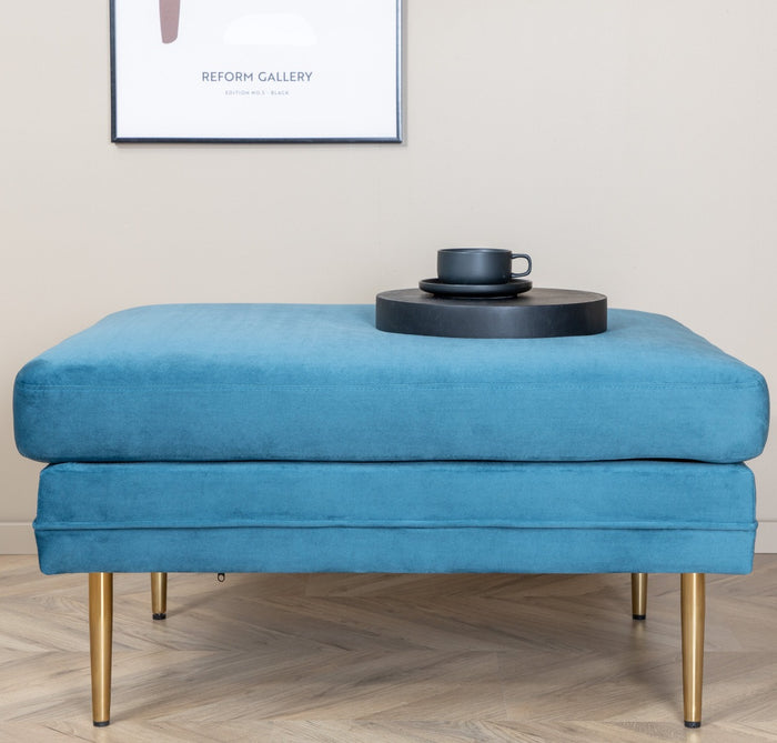Fjôrd - Poef Blauw|Goud - Velvet - Boom
