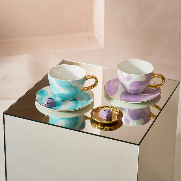 Urban Nature Culture Good Morning Kop Cappuccino/Thee en Bord Valuri Emerald Green - Set van 4 - In Geschenkverpakking