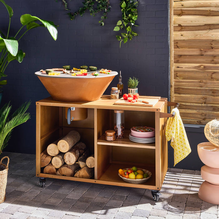 sweeek - Kookvuurschaal Ø80cm met grillrooster en opbergruimte