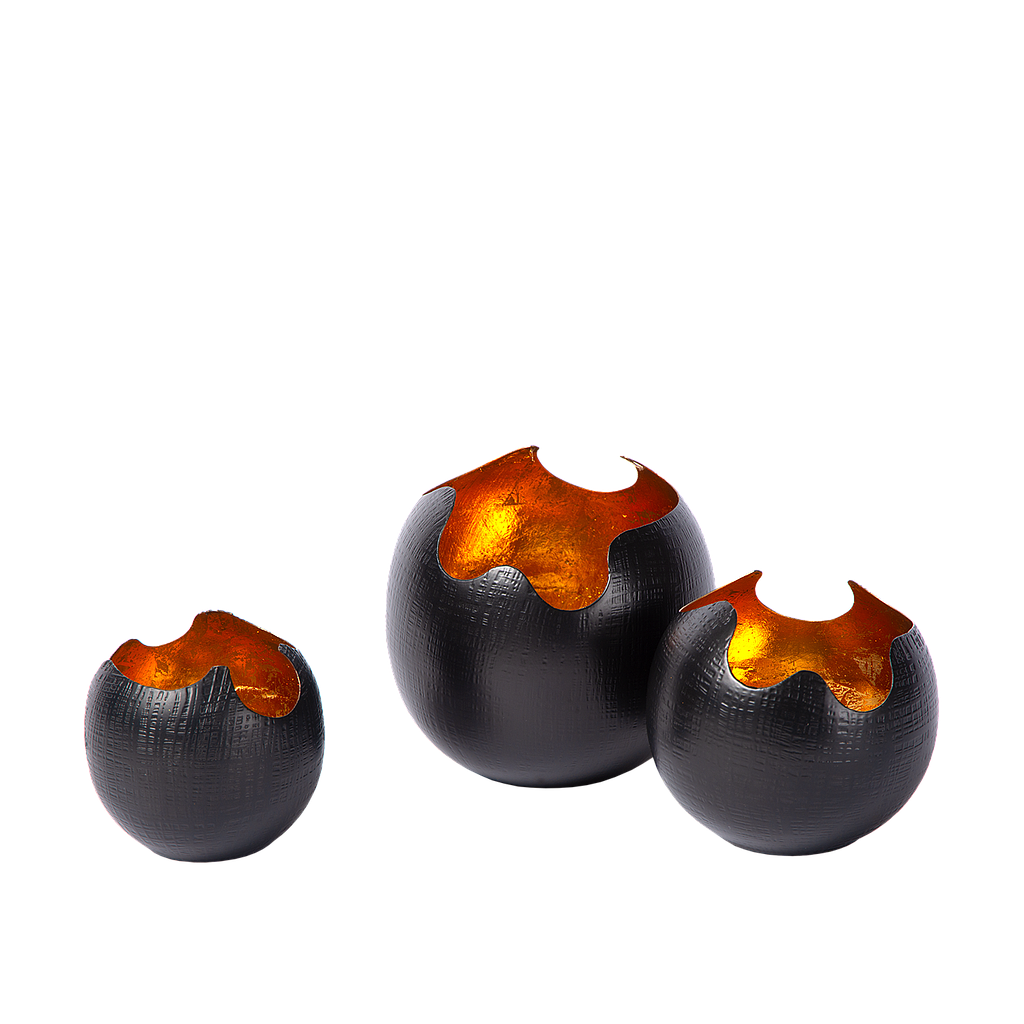 Atmooz Kotori - Theelichthouder - Set van 3 - Zwart & Goud - Metaal