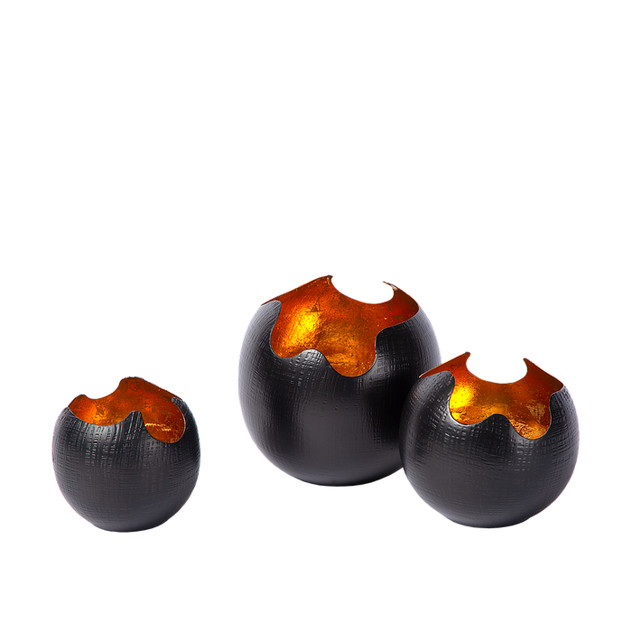 Atmooz Kotori - Theelichthouder - Set van 3 - Zwart & Goud - Metaal