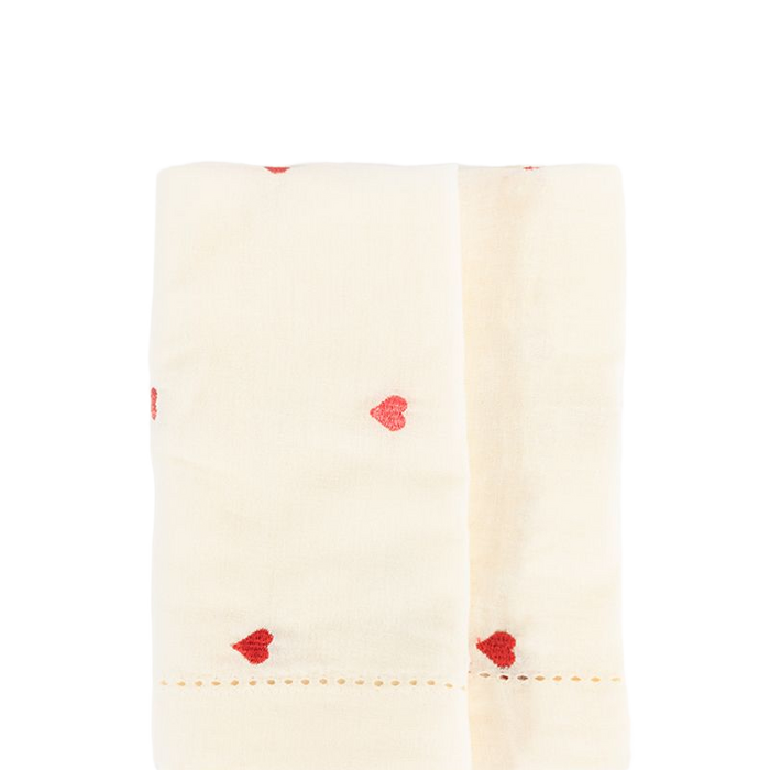 Sissy-Boy Set van 2 beige servetten met roze en rode geborduurde