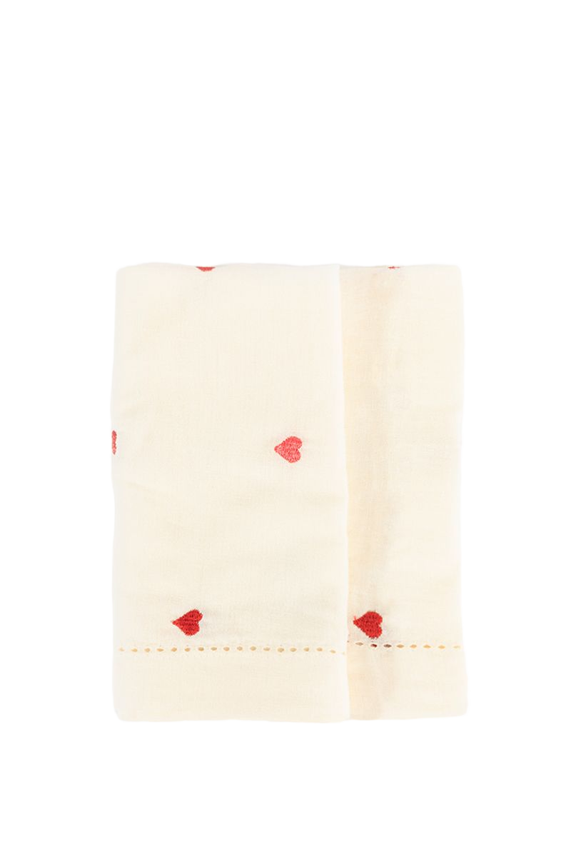 Sissy-Boy Set van 2 beige servetten met roze en rode geborduurde