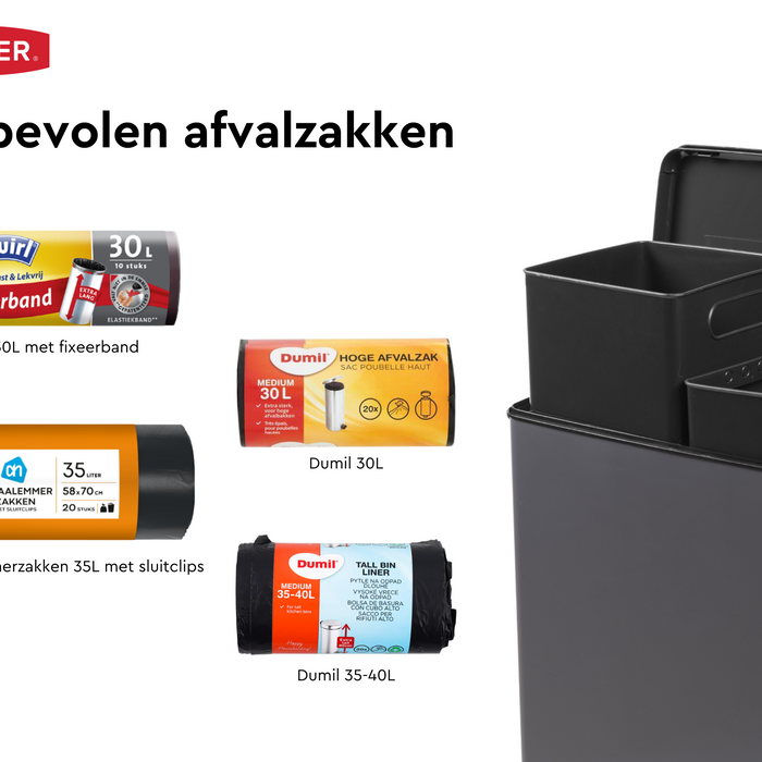 Curver Decobin Duo Prullenbak - 26L+26L - Rechthoekig - Cool Grey