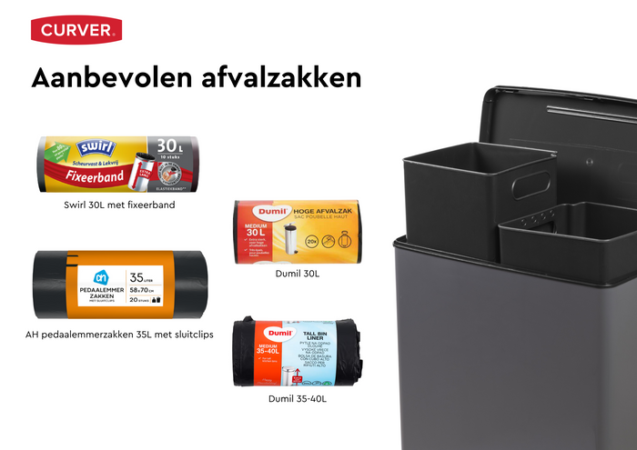 Curver Decobin Duo Prullenbak - 26L+26L - Rechthoekig - Cool Grey