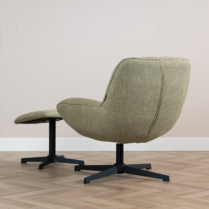 Bronx71 Draaifauteuil met hocker Santa linnen olijfgroen