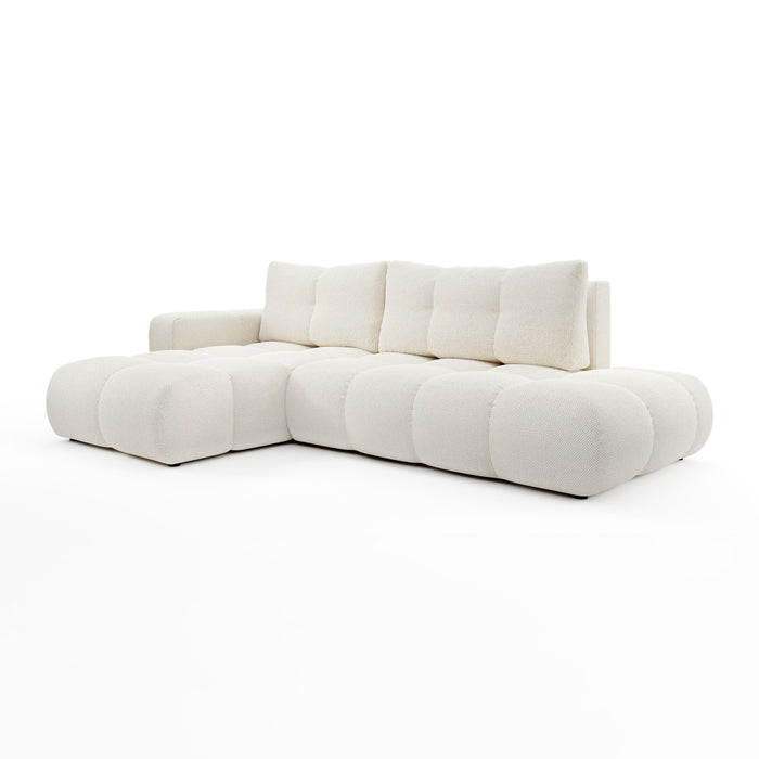 by fonQ Charme Hoekbank Links met Slaapfunctie - Weefstof - Ivoor