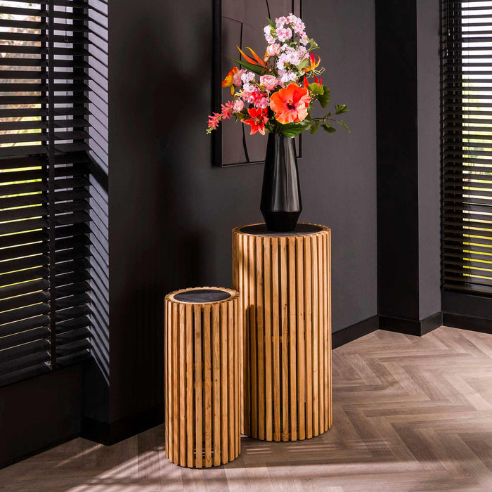 Giga Meubel - Bloemenzuil - Zwart - Acaciahout - Set Van 2