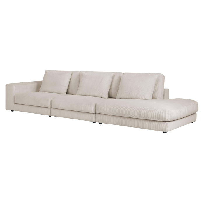 by fonQ Snug 3-zitsbank - Open Eind Rechts - Rib - Crème