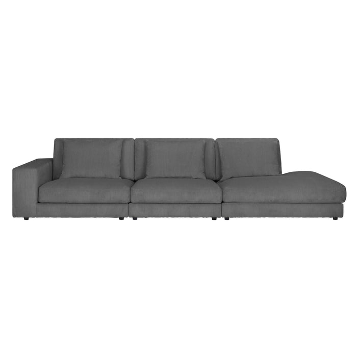 by fonQ Snug 3-zitsbank - Open Eind Rechts - Rib - Donkergrijs
