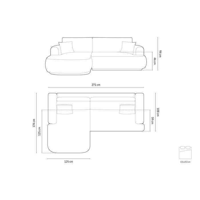 Micadoni Hoekslaapbank links met opbergvak Ella