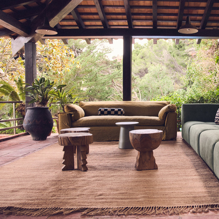 HKliving Carved Wooden Kruk - Teak