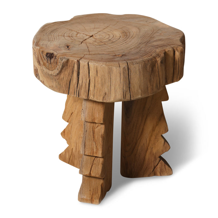 HKliving Carved Wooden Kruk - Teak