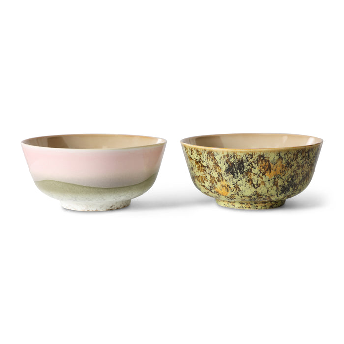 HKliving 70's Ceramics Ramen Kommen Ø 19 cm - Set van 2 - Ascend