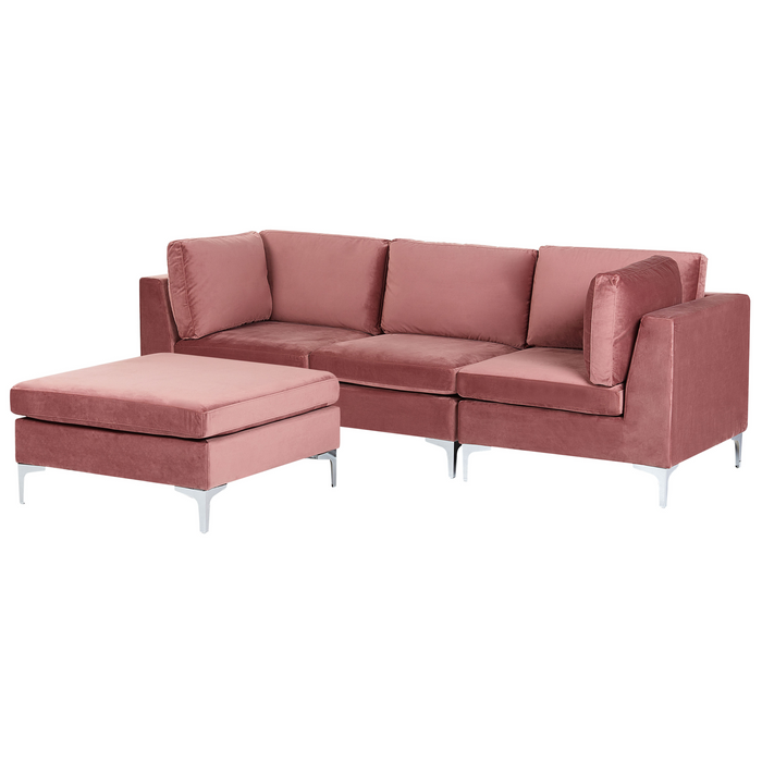 Beliani - EVJA - Hoekbank met ottmaan - Roze - Fluweel