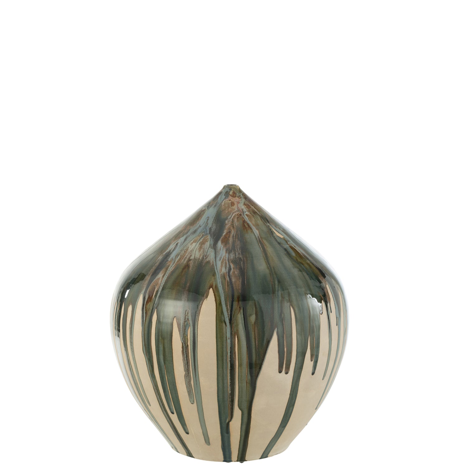 J-Line vaas Hoog Verf - keramiek - naturel|groen - 45 cm hoog