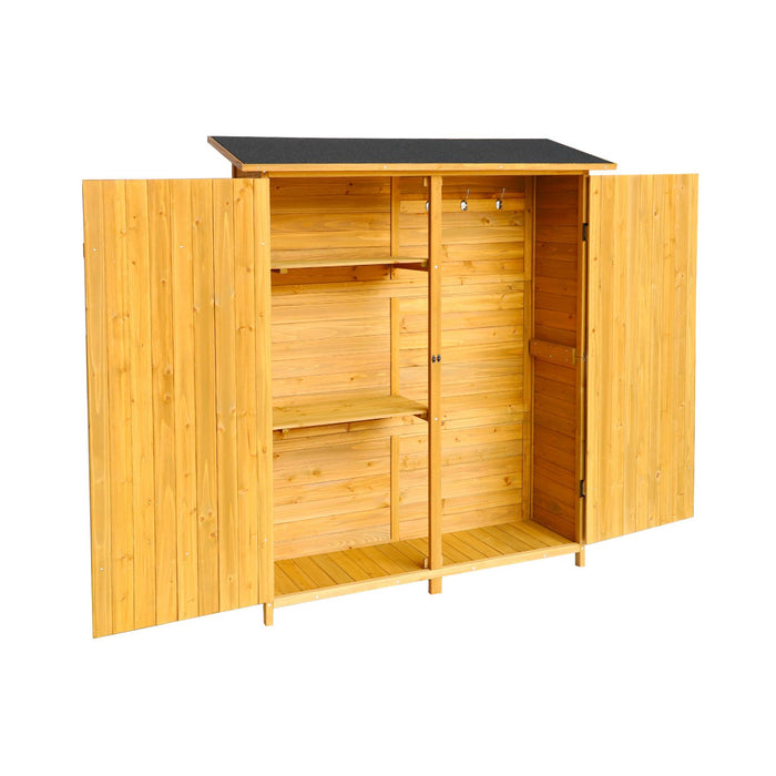 sweeek - 140 cm tuinhuisje in dennenhout, 4 opbergruimtes