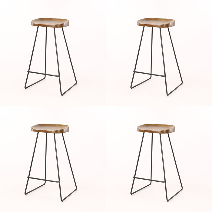 Hoyz - Barstoel Houten Zitting - 4 Stuks - Bruin