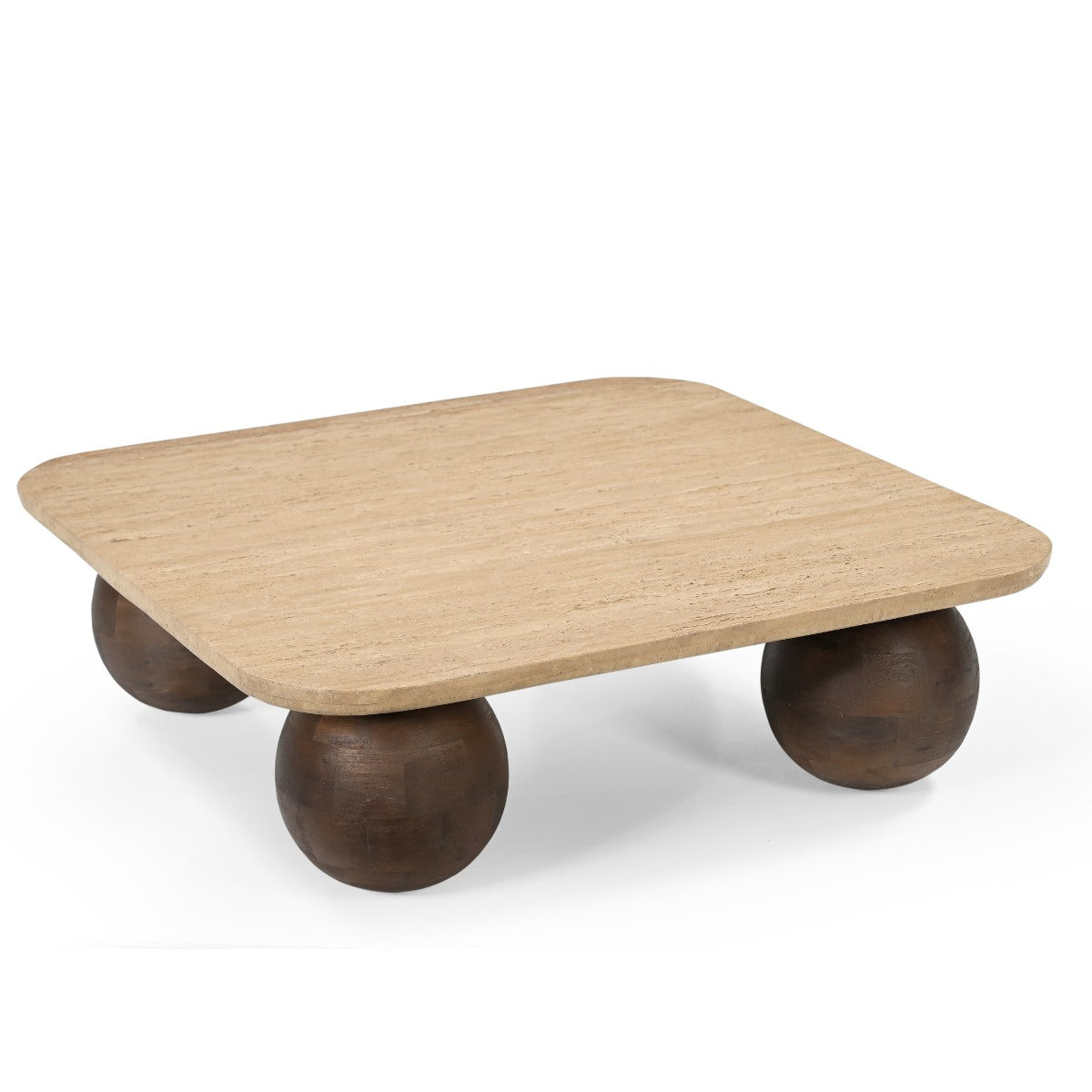 Giga Meubel - Salontafel Travertin|Mangohout - 90x90x27cm - Nori