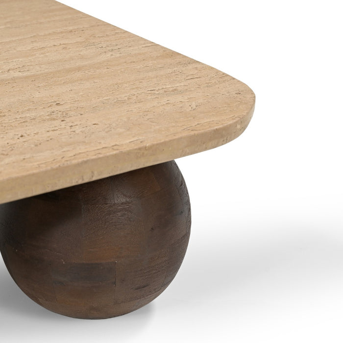 Giga Meubel - Salontafel Travertin|Mangohout - 90x90x27cm - Nori