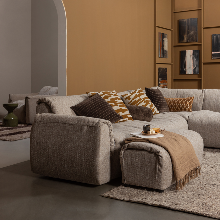 WOOOD Baggy Hoekbank Rechts - Geweven Stof - Bruin Melange -81x396x214