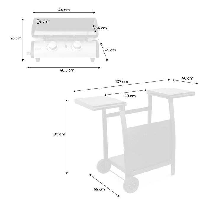 sweeek - Plancha gas 2 branders inox 5kW met trolley