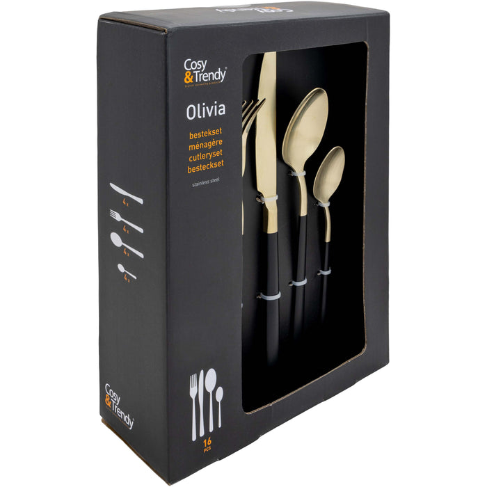 Cosy & Trendy Bestekset Olivia Champagne Black 16 delig | 4 personen