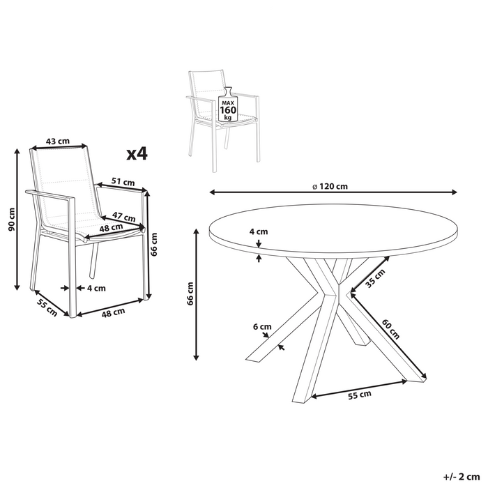 Beliani - MALETTO|BUSSETO - Tuinset voor 4 - Wit - Aluminium|Glas