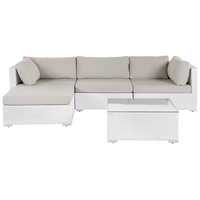 Beliani - SANO II - Loungeset - Wit|Beige - Rechtszijdig - Kunstrotan